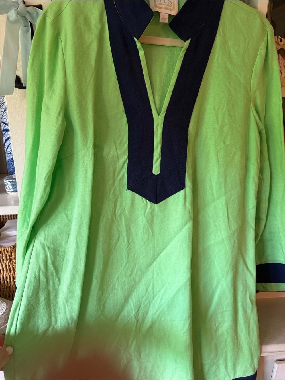 Sail to Sable Lime Green and Navy Long Sleeve Dress - Picture 3 of 4